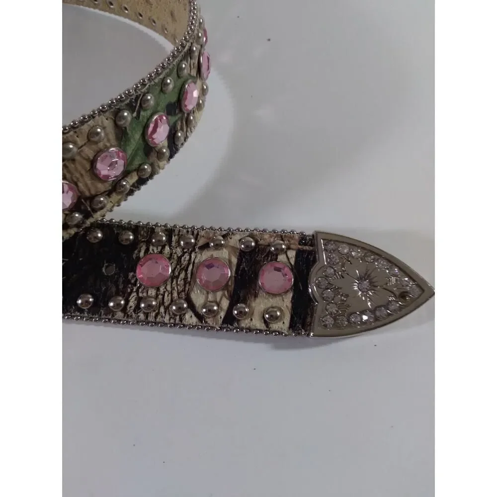 Unbranded Leather Belt Multicolored Rhinestones Bling Disco Cowgirl Sz L 36